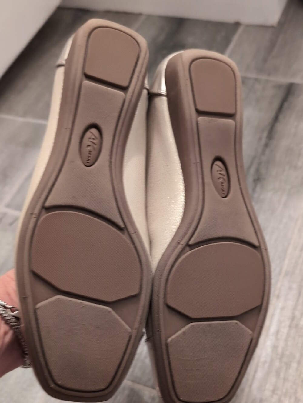 Anne Klein Women's Taupe Ballet Flats with Metallic Cap Toe - Picture 3 of 4